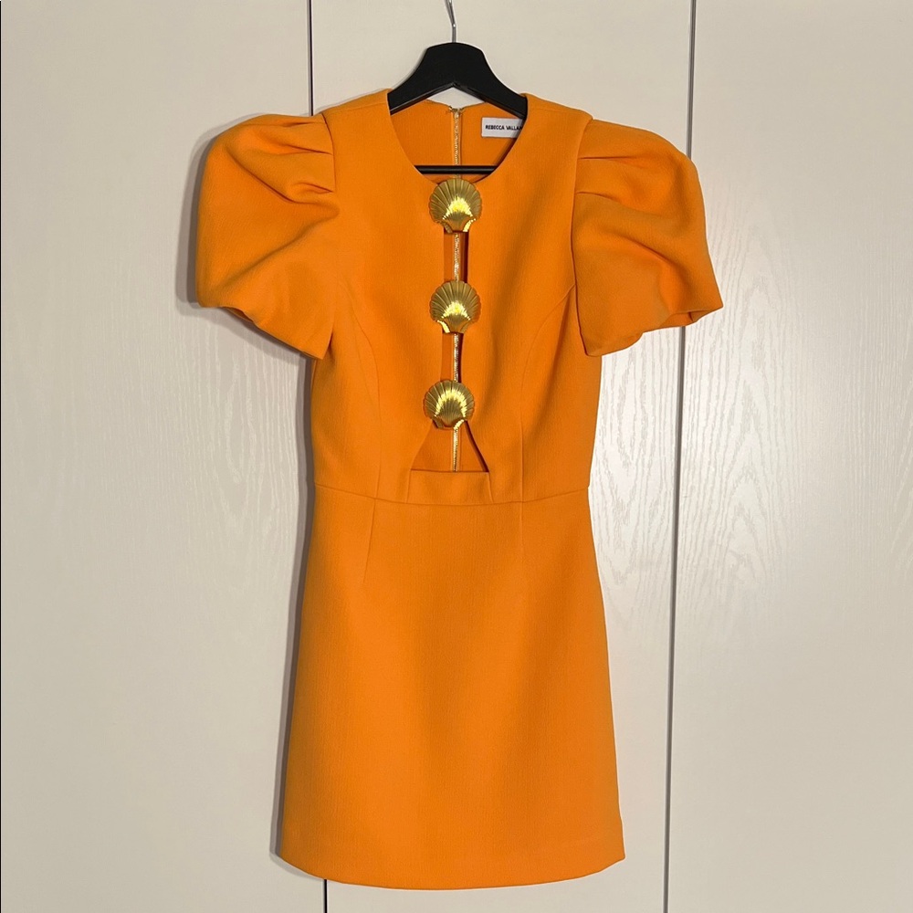 Rebecca Vallance Orange Mini Dress with Gold Accents